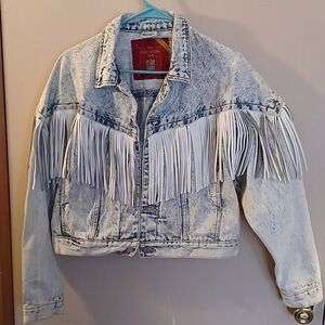 Vintage Fringed, Acid Wash Jean Jacket!